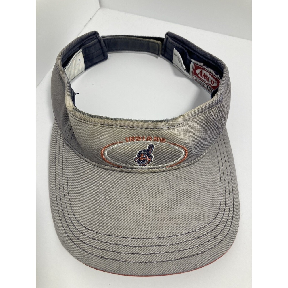 Cleveland Indians Visor Cap Adult Gray Blue Chief Wahoo MLB Vintage FLAW-Faded